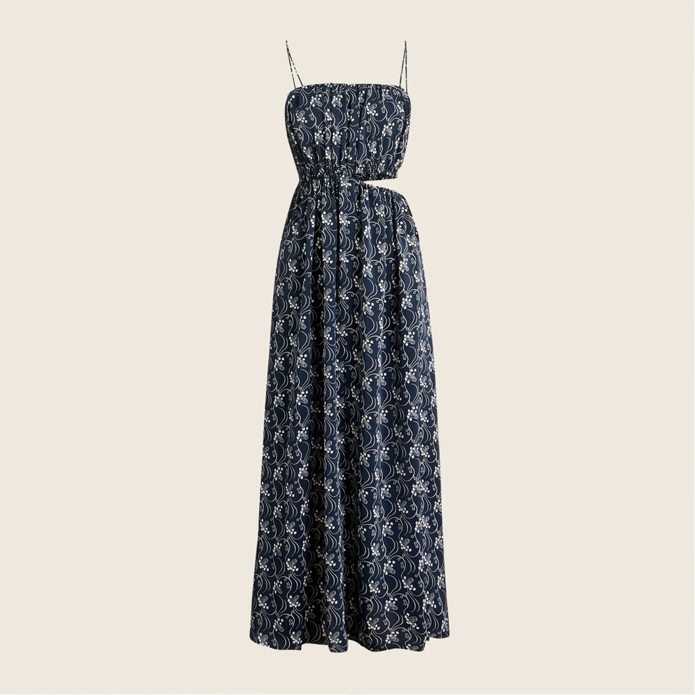 J. Crew Blue and White Smocked Maxi Dress for Wedding Guest